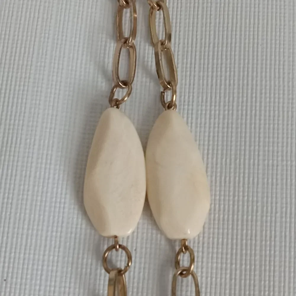 Express Gold Tone Off White Alternating Beaded Tassel Pendant Statement Necklace